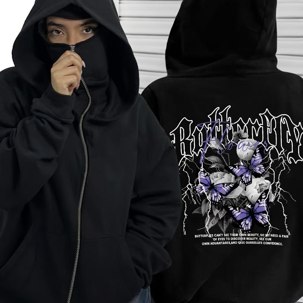 Double Hat, Double Neck Men's and Women's Fashionable Street Style Hooded Sweatshirt with Printed Zipper Pattern Sweatshirt