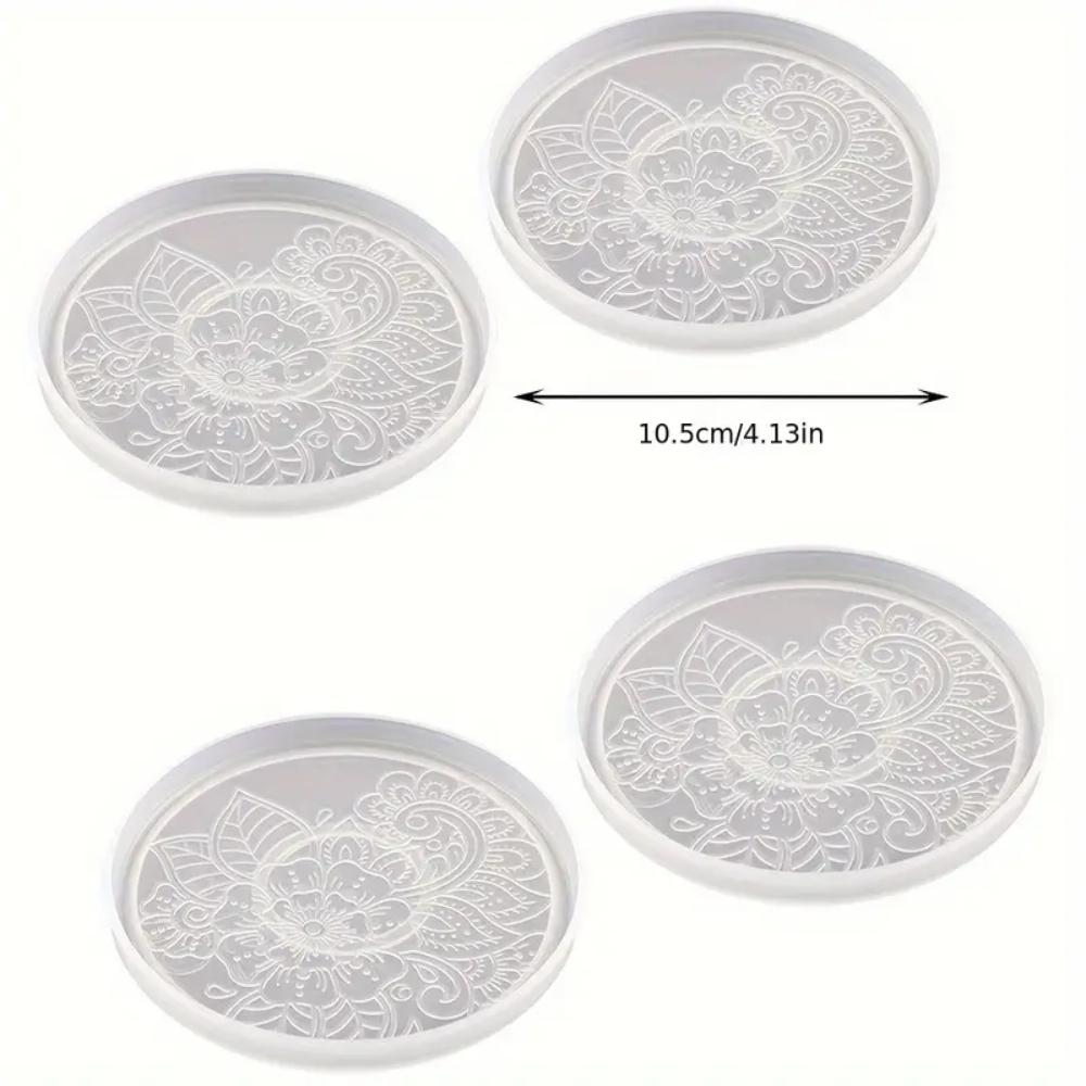 4pcs round mandala florals coaster silicone mold resin pouring coaster craft, diy concrete insulation mat