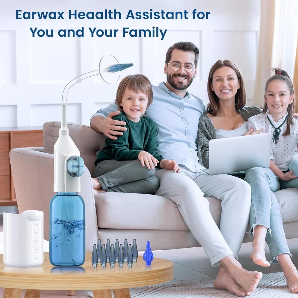 Ear Wax Removal Kit, Manual Ear Irrigation Flushing System, Non-Electric Ear Cleaner Set with Full Cleaning Tools