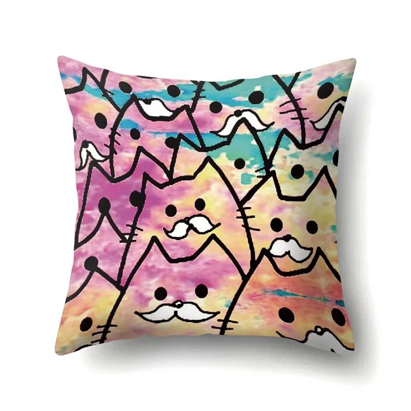 Polyester Throw Pillow Cover Home Decoration Throw Pillow Car Throw Pillow Lovely Animal Cat Print Cushion Cover