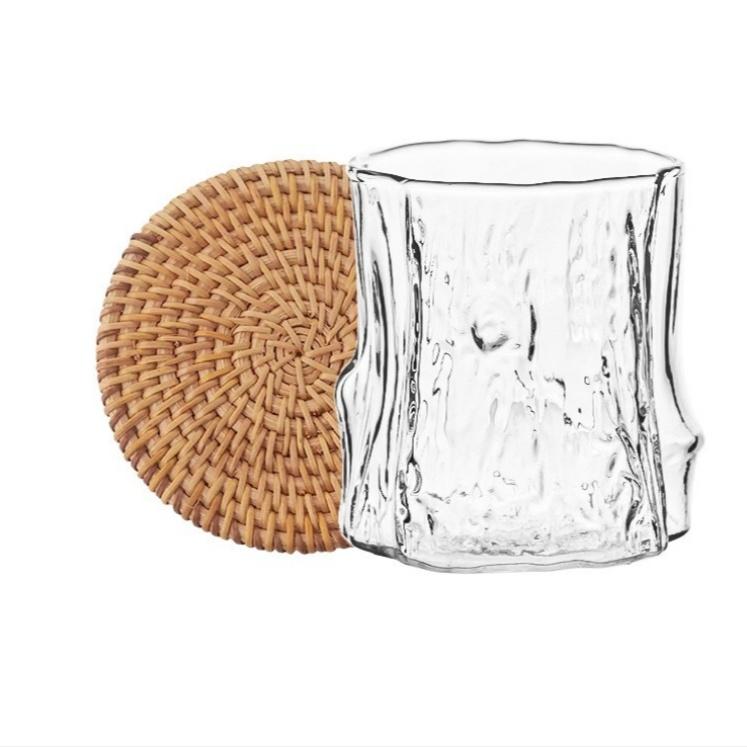 Tree Bark Textured Glass Tumbler, Clear Irregular Drinking Cup for Coffee & Whiskey