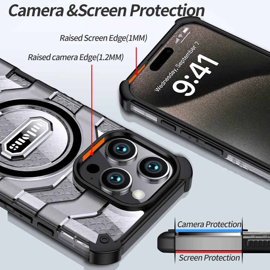 Rugged Armor Shockproof Phone Case For iPhone 16 Pro Max Magsafe Magnetic Wireless Charging TPU Frame Hard Plastic Back Cover