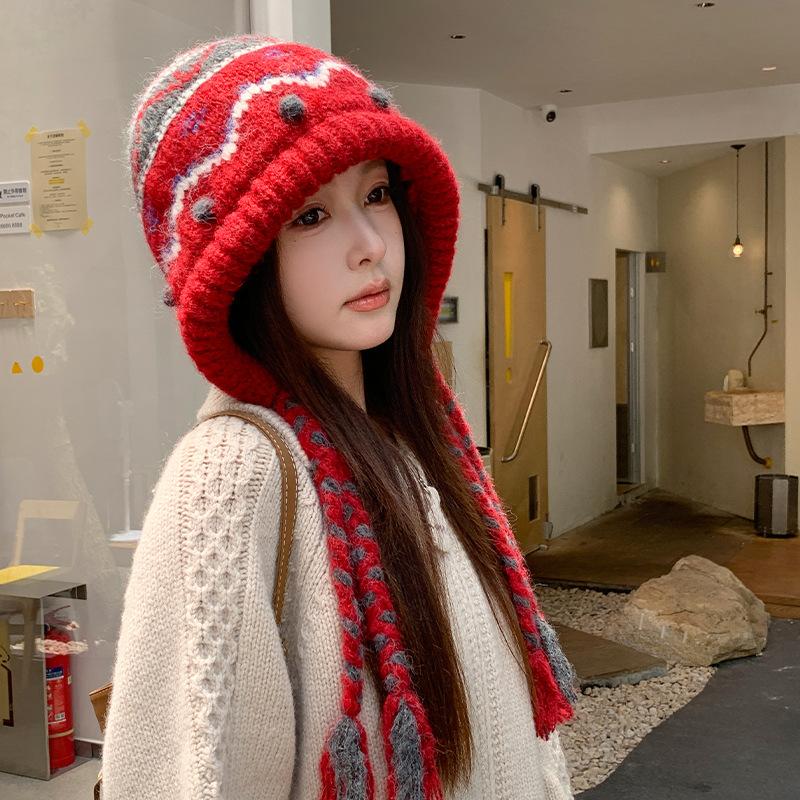 Mori Retro Jacquard Knitted Hat Winter Atmosphere Hat Women's Fair Island Wool Hat Thermal Ear Hat