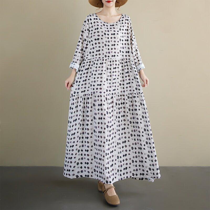 Long Sleeve Plus Size Vintage Dot New In Dresses for Women Casual Loose Spring Summer Autumn Dress
