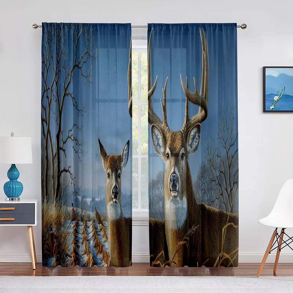 Sika Deer Nature Autumn Forest Wildlife Sheer Voile Curtain for Living Room Bedroom Kitchen Modern Tulle Window Treatment Decor