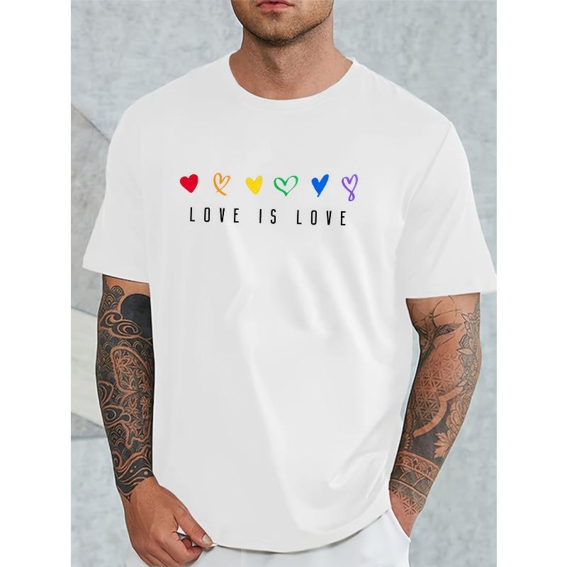 

European size Mens Pride Letter Rainbow Graphic Print Crew Neck Short Sleeve Regular Fit Polyester T-Shirt for Outdoor Sports and Leisure 4XL білий