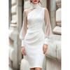 European and American spring and summer elegance temperament high-end satin mesh stitching turtleneck waist hip wrap evening dress dress