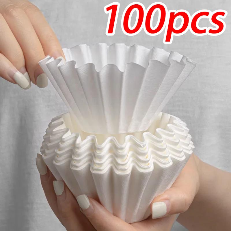 50/100PCS Basket Coffee Paper Filter Pour Over Filter Papers Machine 155*45mm , Fits B75 Coffee Dripper &1-2 Cups Basket Dripper