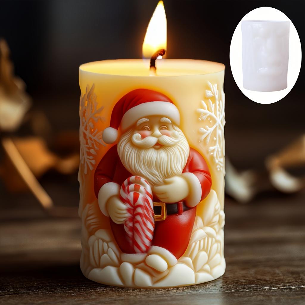 Santa Claus Relief Cylinder Candle Silicone Mold Santa Claus Hand hold cane candy Candle Mold Christmas gift Resin Gypsum Molds