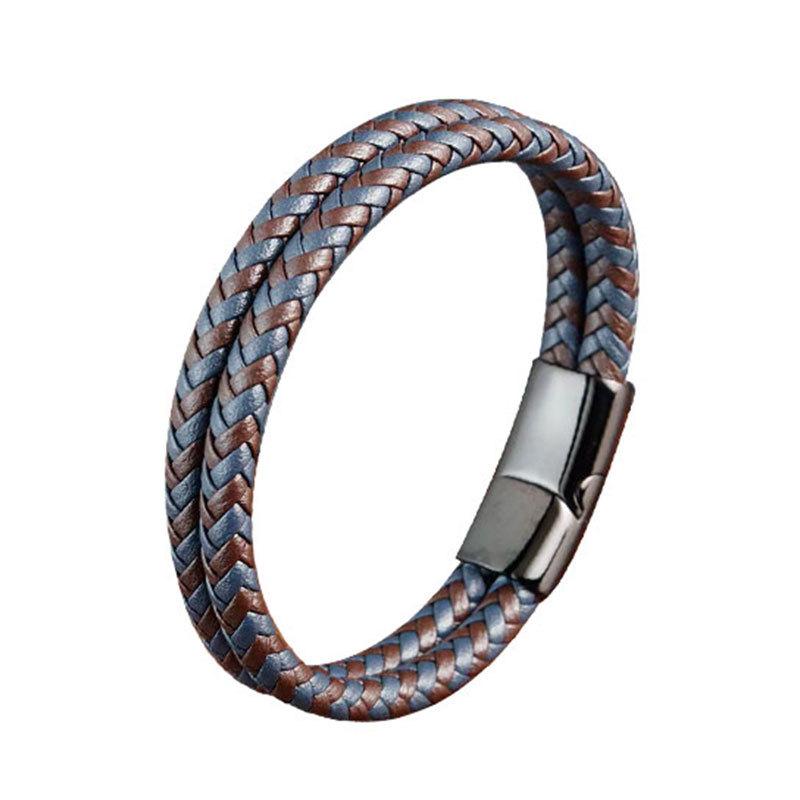 Double-Layer Woven Leather Bracelet Men'S Personality Trendy Bracelet Fashion Versatile Bracelet Jewelry