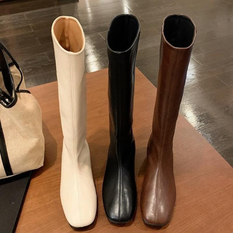New Autumn and Winter Shoes: Versatile Square-toed Flat Mid-calf Boots