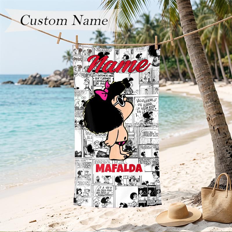 Mafalda Custom Name Printed Beach Towel Personalized Soft Towel For Swimming Beach Travel