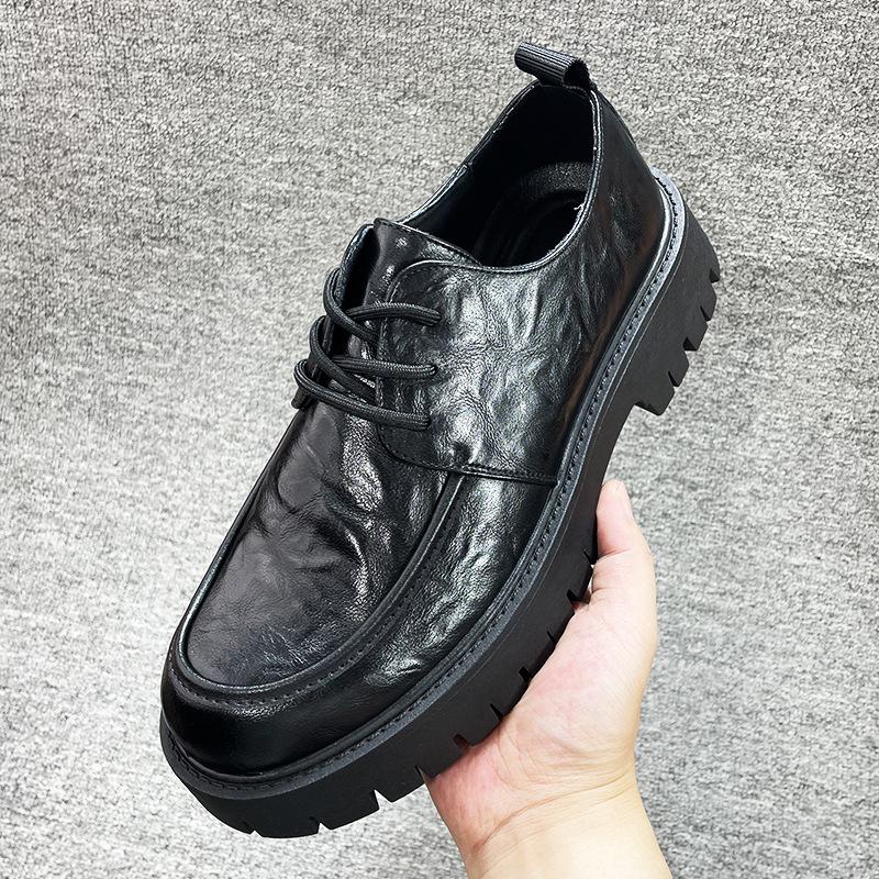 

2025 весна новая мужская повседневная деловая платформа увеличивающая рост большая голова кожаные туфли мужские черные кожаные дерби на шнуровке 48