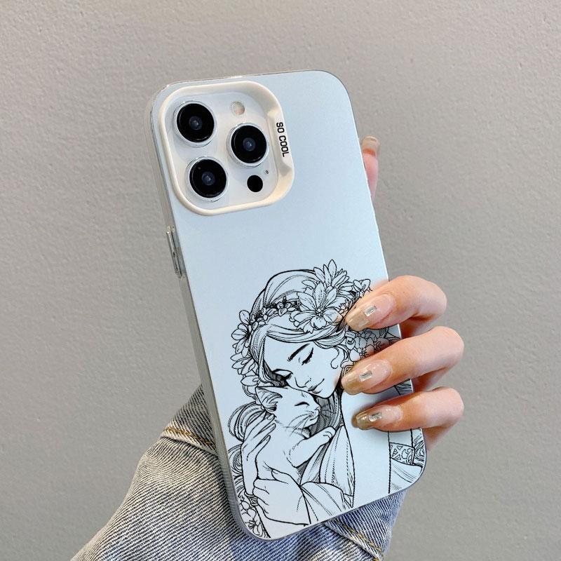 Beautiful Flower Girl Line Design Durable Laser Phone Case For iPhone 13 Mini 12 11 Pro Max 17 16 15 14 Pro Max Plus Back Covers