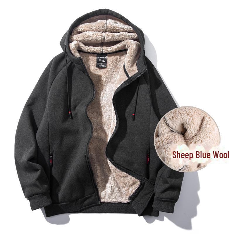 Men's Plush Lamb Fleece Hooded Sweatshirt - Thick, Loose, Warm Cardigan for Autumn and Winter Sports Leisure