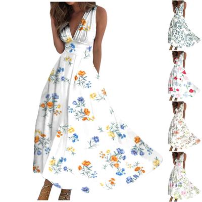 Women's Long Dress Maxi Dress Casual Dress Summer Casual Sleeveless V Neck Boho Waist Retraction Printed Dress