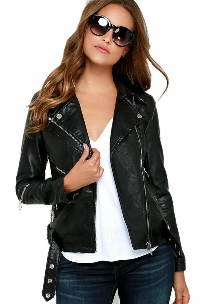 New Motorcycle Biker Black Women's Genuine Lambskin Soft Leather Jacket Handmade
