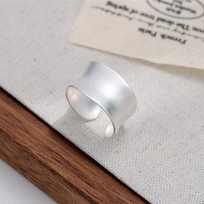 925 Sterling Silver Geometric Concave Open Rings For Women Vintage Simple Smooth Adjustable Wide Rings Unisex Jewelry Gifts