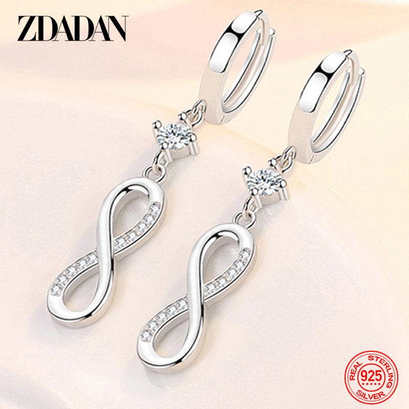 ZDADAN 925 Sterling Silver Curve Eight Long Dangle Earrings for Women Fashion Party Jewelry Gift