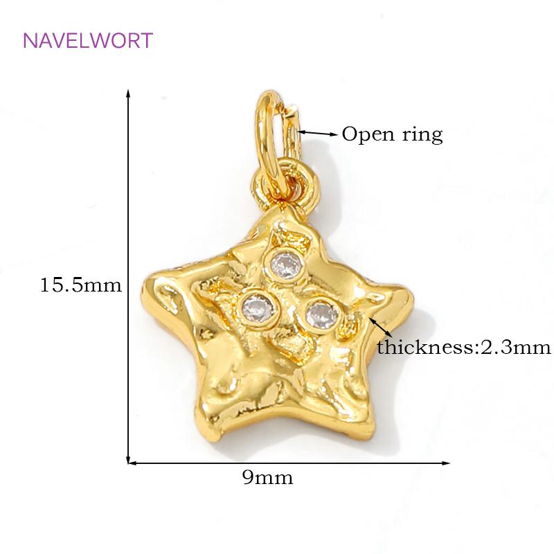 18K Gold Plated Brass Star Shape Pendants Charms For Jewelry Making,Inlaid Zircon Pendants,DIY Necklace Making Findings