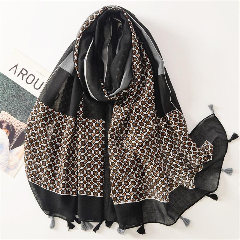 Fashion Women Spring Autumn Viscose Scarf Shawl Luxury Aztec Geometric Tassel Pashmina Stole Wrap Echarpe Foulards Muslim Hijab