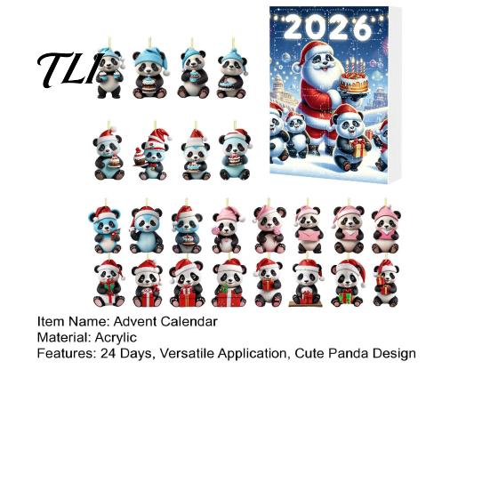 Christmas Advent Calendar Panda Calendar, 24 Days Countdown Contains Acrylic Ornament Set Ornaments, Cute Hanging Decorations for Tree