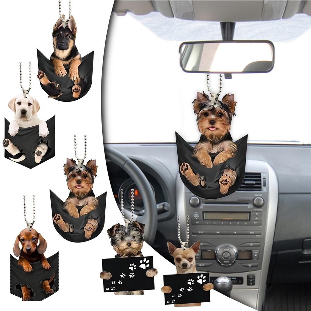 Creative Cute Cloth Bag Puppy Car Rearview Mirror Pendant Backpack Keychain Accessories Home Decorations
