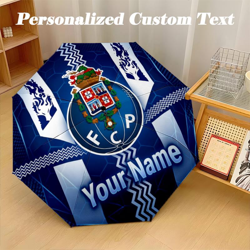 8 Rib Auto Folding Umbrella FC Porto Print Custom Name Text Portable Rain Gear
