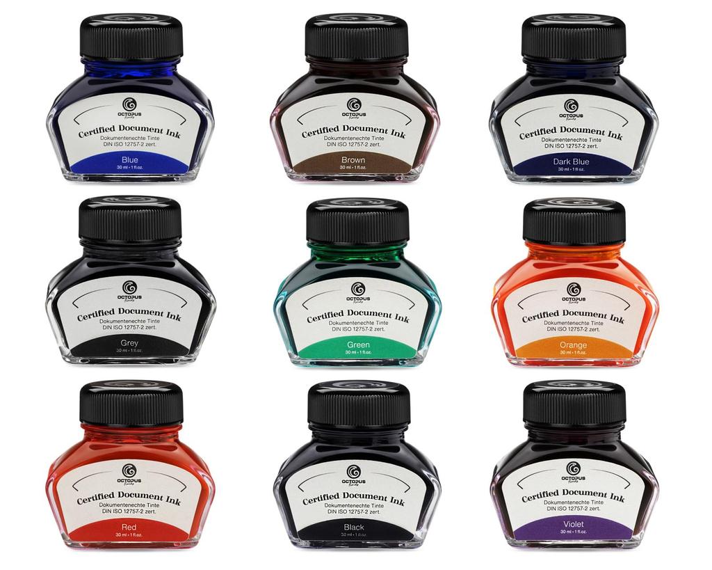 Octopus Fluids Document Fountain Pen Ink for Notaries and Pigment DIN ISO Made In Germany Ink, Registrars, Ink, 12757-2 Certified, (Brown)