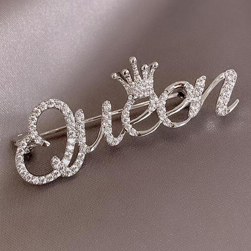 Queen Brooches For Women 2-Color Crown Letters Party Office Brooch