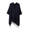 Solid Color Toggle Button Cape Shawl Tassel Hem Soft Faux Cashmere Poncho Wrap for Women