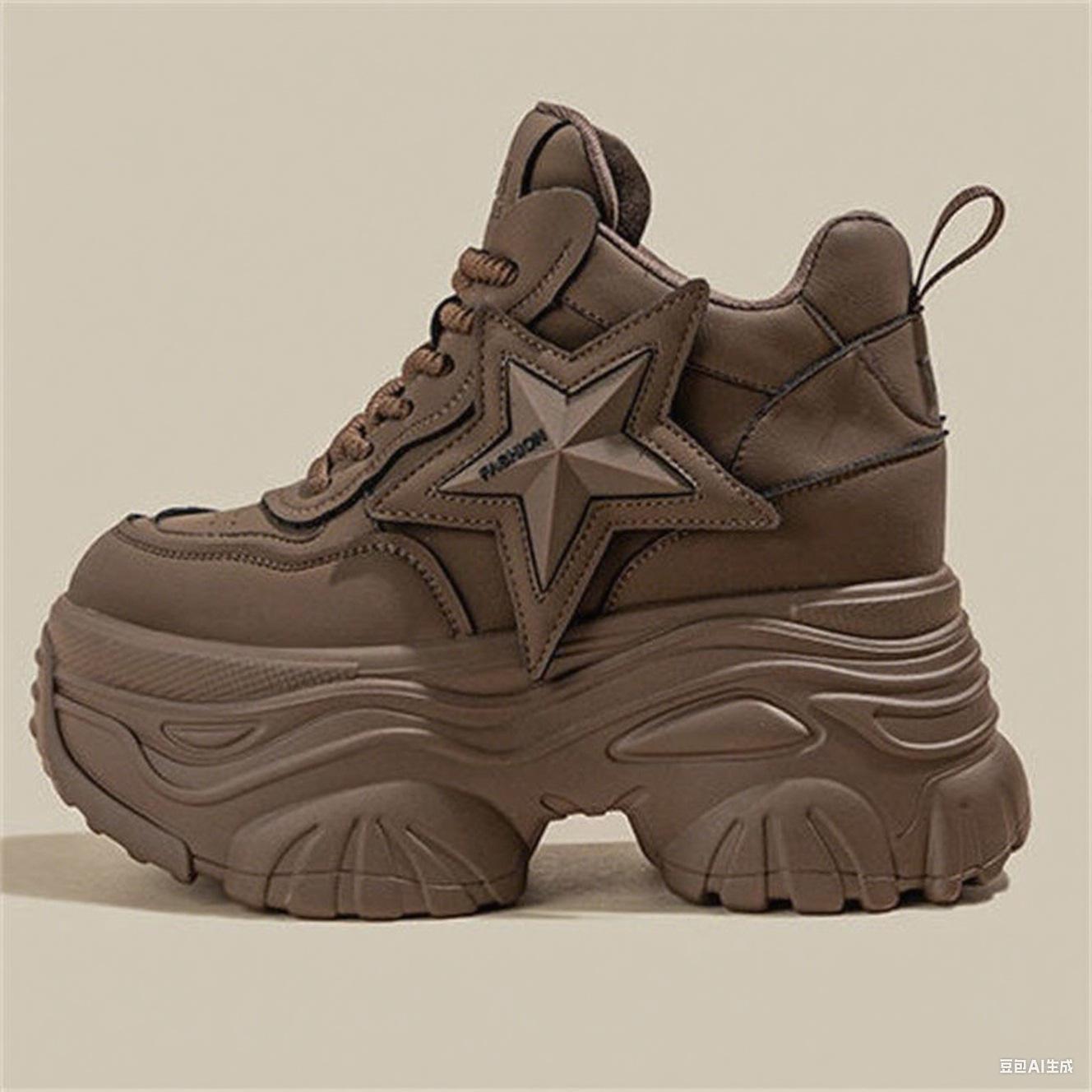 

Ретро кроссовки высокой стоимости, новые осенние на платформе, маленькие повседневные модные женские туфли с внутренней танкеткой 35 коричневый