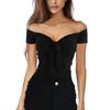 Mode Sexy Ein-Schulter Schleife Einfarbig Damen Sommer Tops Neu V-Ausschnitt Strandparty Slim T-Shirt Damenbekleidung