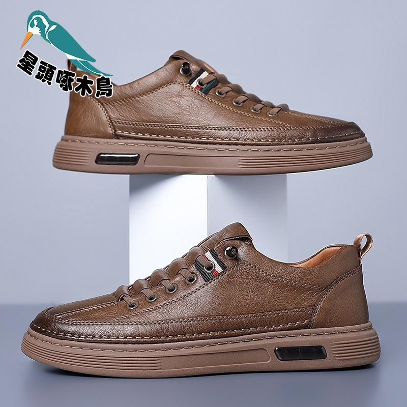 2025 Spring and Autumn Cowhide Doudou Shoes Men's Casual Driving Shoes Soft Sole Fashion Set Shoes
