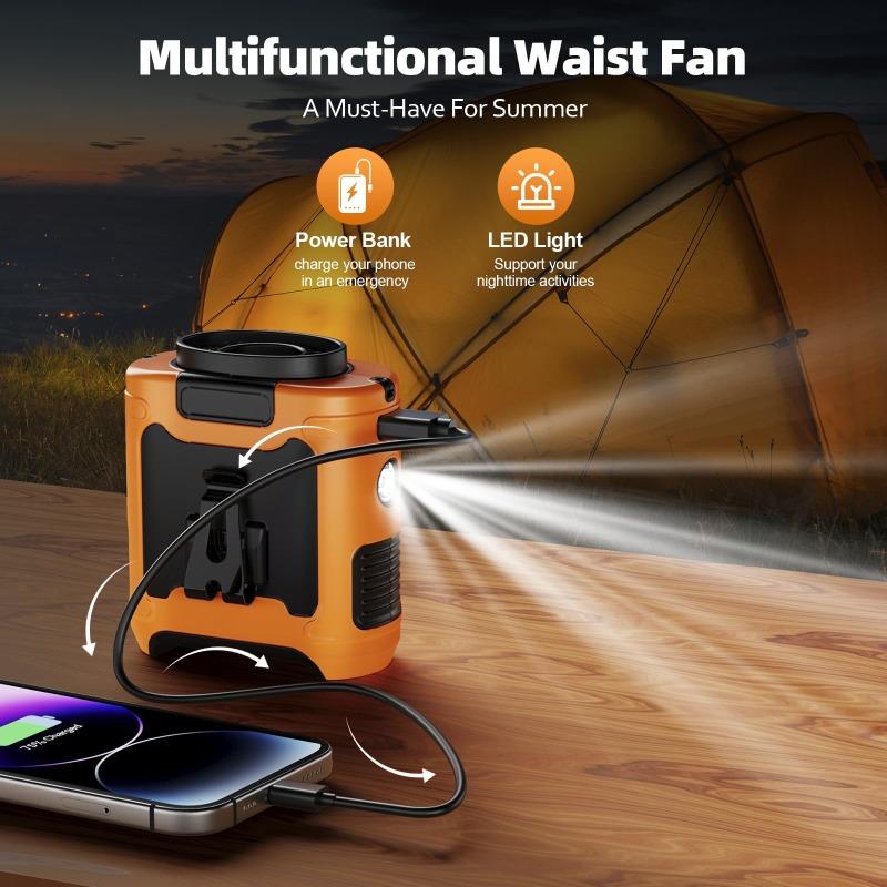 Portable Waist Fan Strong Airflow Hands-Free Clip On Belt Rechargeable Fan for Outdoor Jobsite Camping Travel