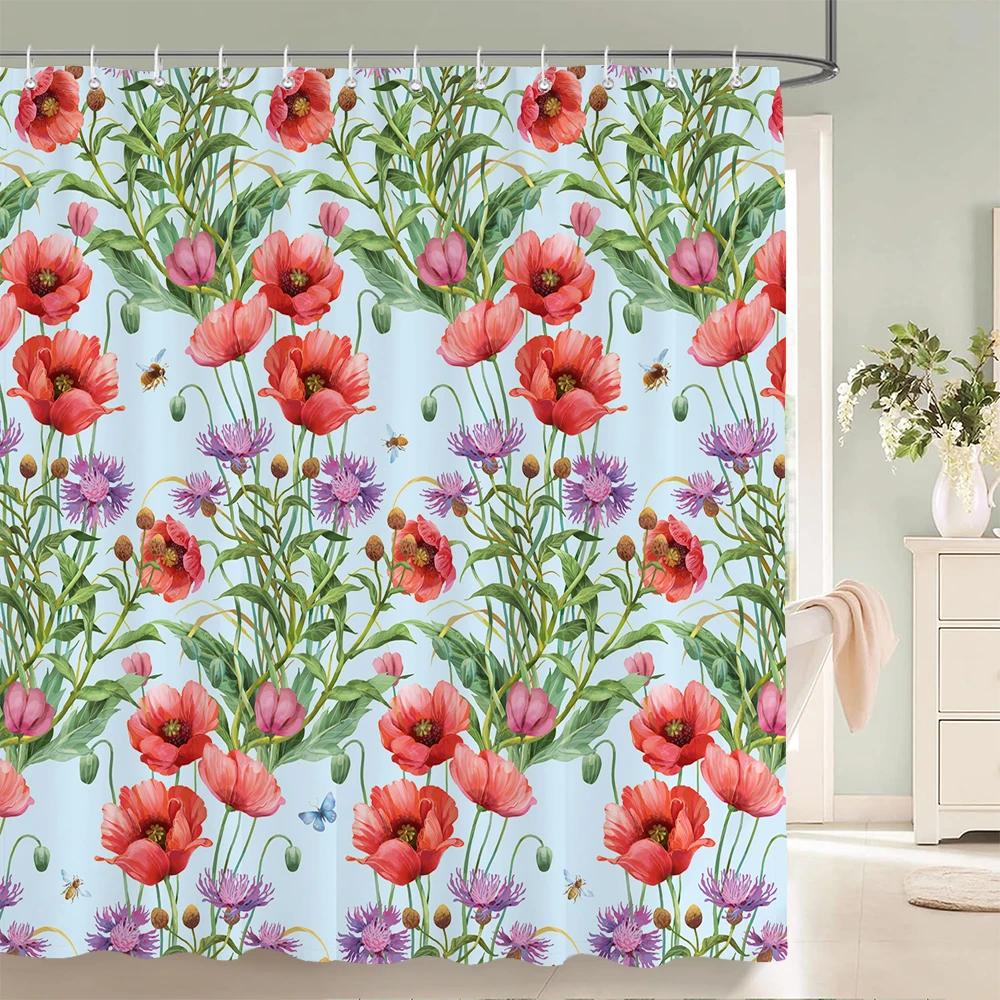 1 pack Watercolor tulip flowers pattern polyester material shower curtain bathroom partition curtain home decorative curtain