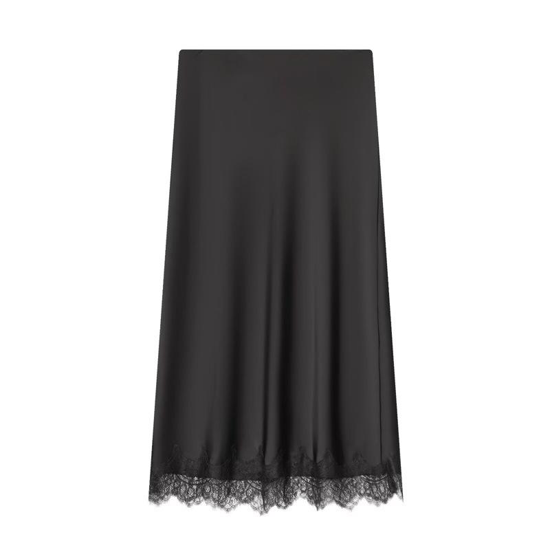 European American Winter 2025 Lace Satin Midi Skirt