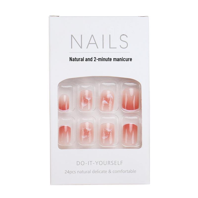 Xiaohongshu Hot Style Short Ice Transparent White Glitter Cloud French Manicure Wearable Nail Patches