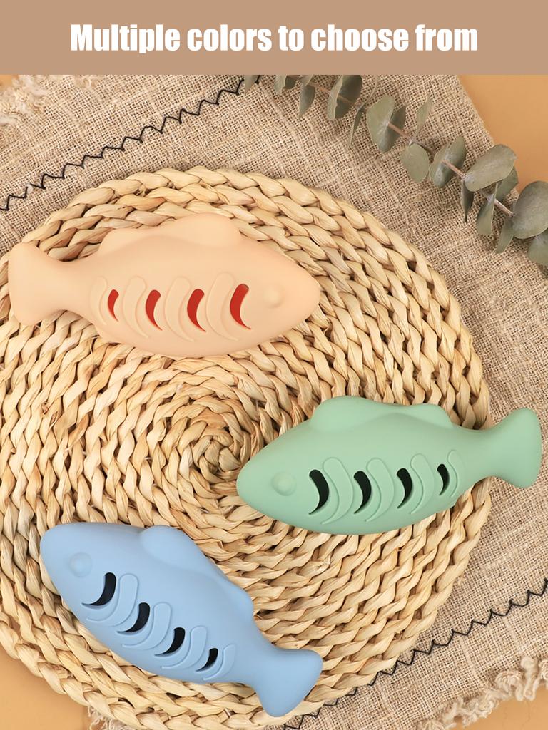 Fish-Shaped Cat Chew Toy - Dental Treat Dispenser Puzzle, Safe Silicone, No Battery, Interactive Pet Snack Game