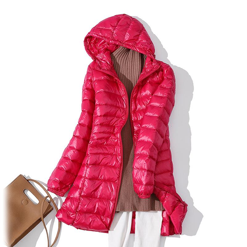 Women Warm Winter Hooded Down Jacket Ultra Light White Duck Down Coat Slim Casual Long Coat Autumn Women