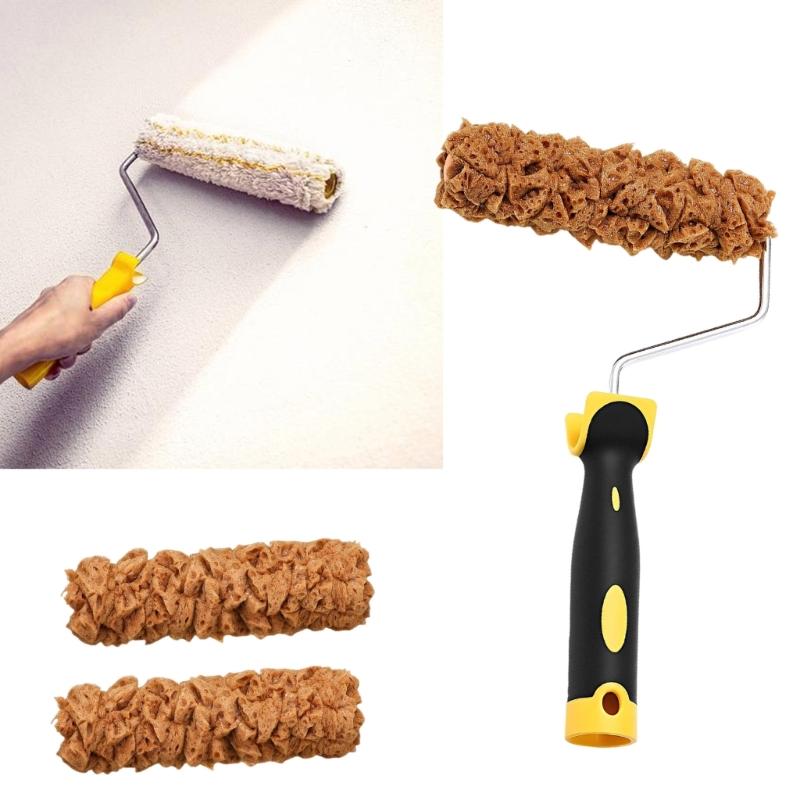 Complete Painting Set With 3 Drywall Texture Rollers and Roller Frame Convenient for Wall Surfaces  Finishes Daily Use