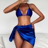 Women Two Piece Bikini Set with Adjustable Tie Straps Triangle Top and High Cut Bottom with Wrap Sarong Beachwear Swimwear Three Piece Set