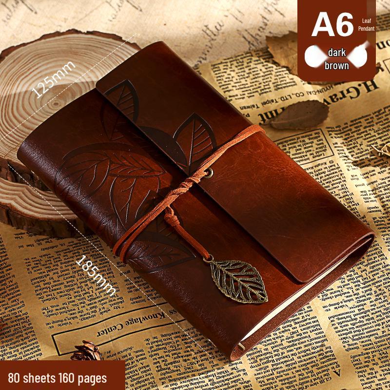 Retro Leaf Creative Diary: Cowhide Paper Gift Set for Students & Teachers - Convenient Sketch Notebook