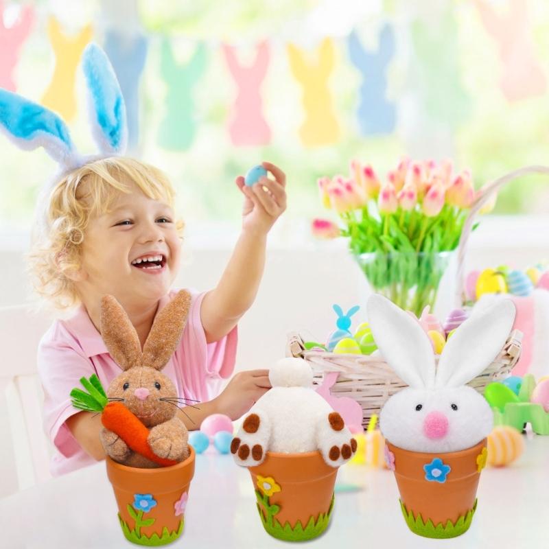 Easter Bunnies Decorations Simulation Rabbit Figurine Desktop Artificial Animal Model for Easter Day Garden Decor