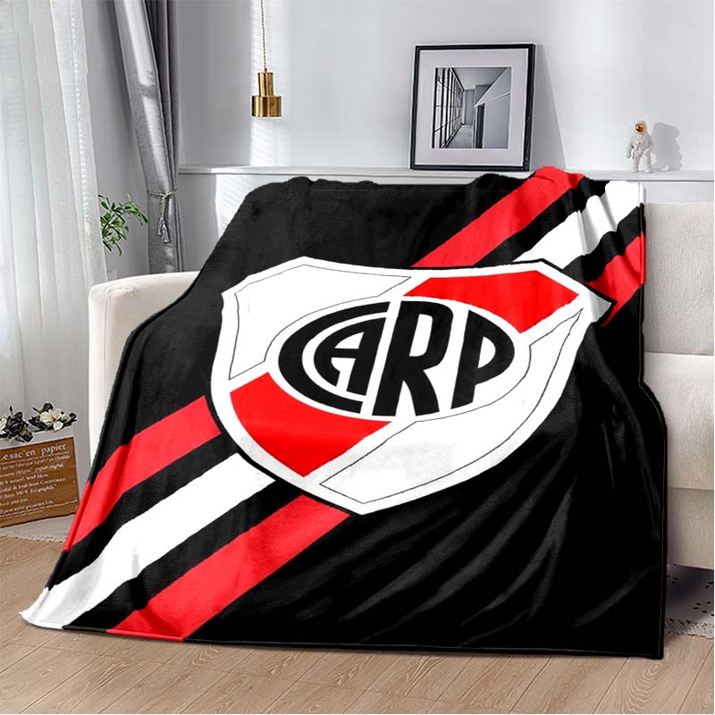 River Plate FC Red Background Vertical Black Stripe Shield Crest Flannel Blanket Argentine Football Throw Blanket Sports Fan Bedroom Warm Sofa Cover