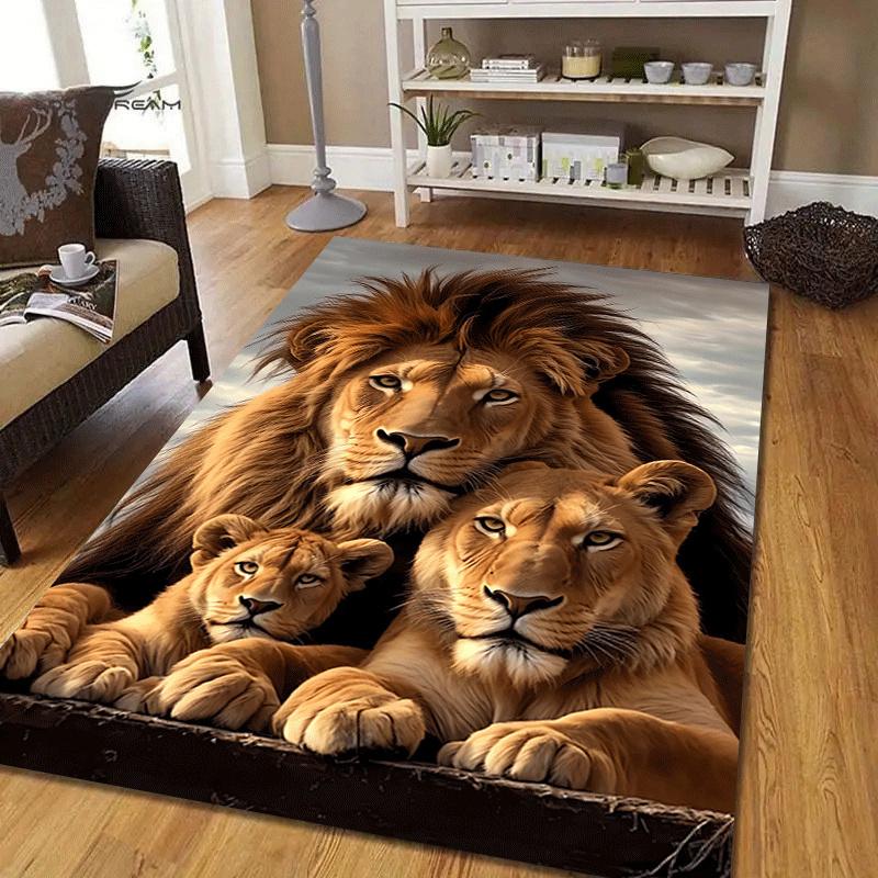 1pc Lion family Print, Design Area Rug - Soft, Anti-Slip, and Durable Gaming Room Decor for Bedroom, Living Room