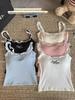 Pleated Camisole Top for Women with Chest Pads, Spicy Girl Embroidery, Lace Trim, Slim Fit, Inner/Outer Wear