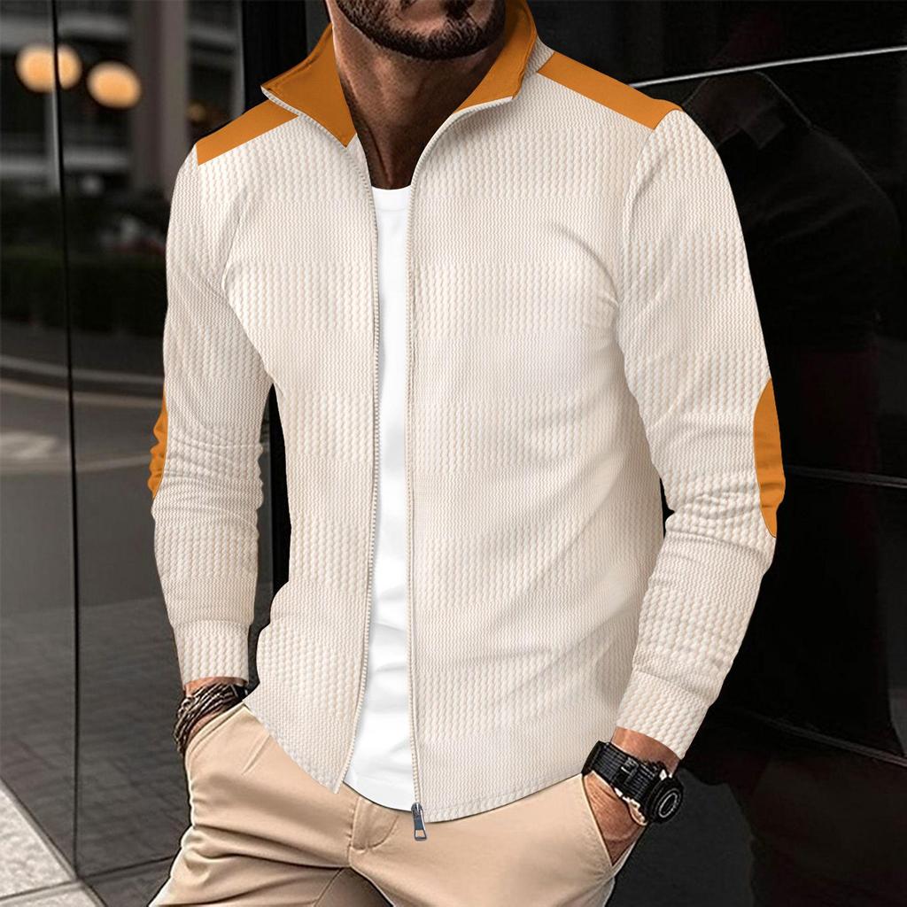 Men's Autumn Casual Embroidered Long Sleeve Zip-Up Jacket with Turn-Down Collar