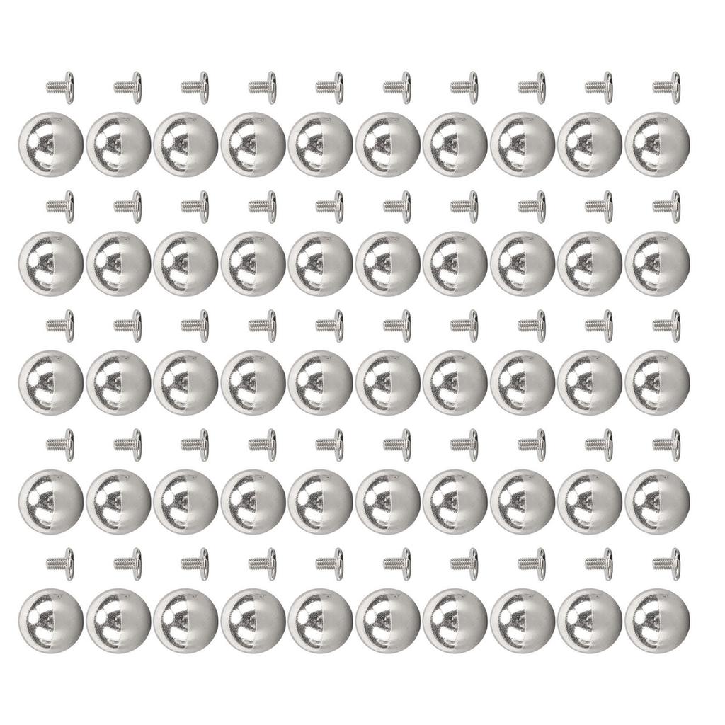 50 Set Sphere Rivet Kit Iron Soild 10mm Diameter Sphere Stud Kit with 6mm Screws for Leather Crafts Clothing Boots