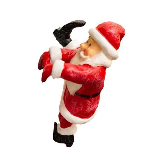 Santa Claus Ornament Resin Decorative Figurine Playful Leaning Pose Flower Pot Statue with Bright Red White Colors Christmas Decor